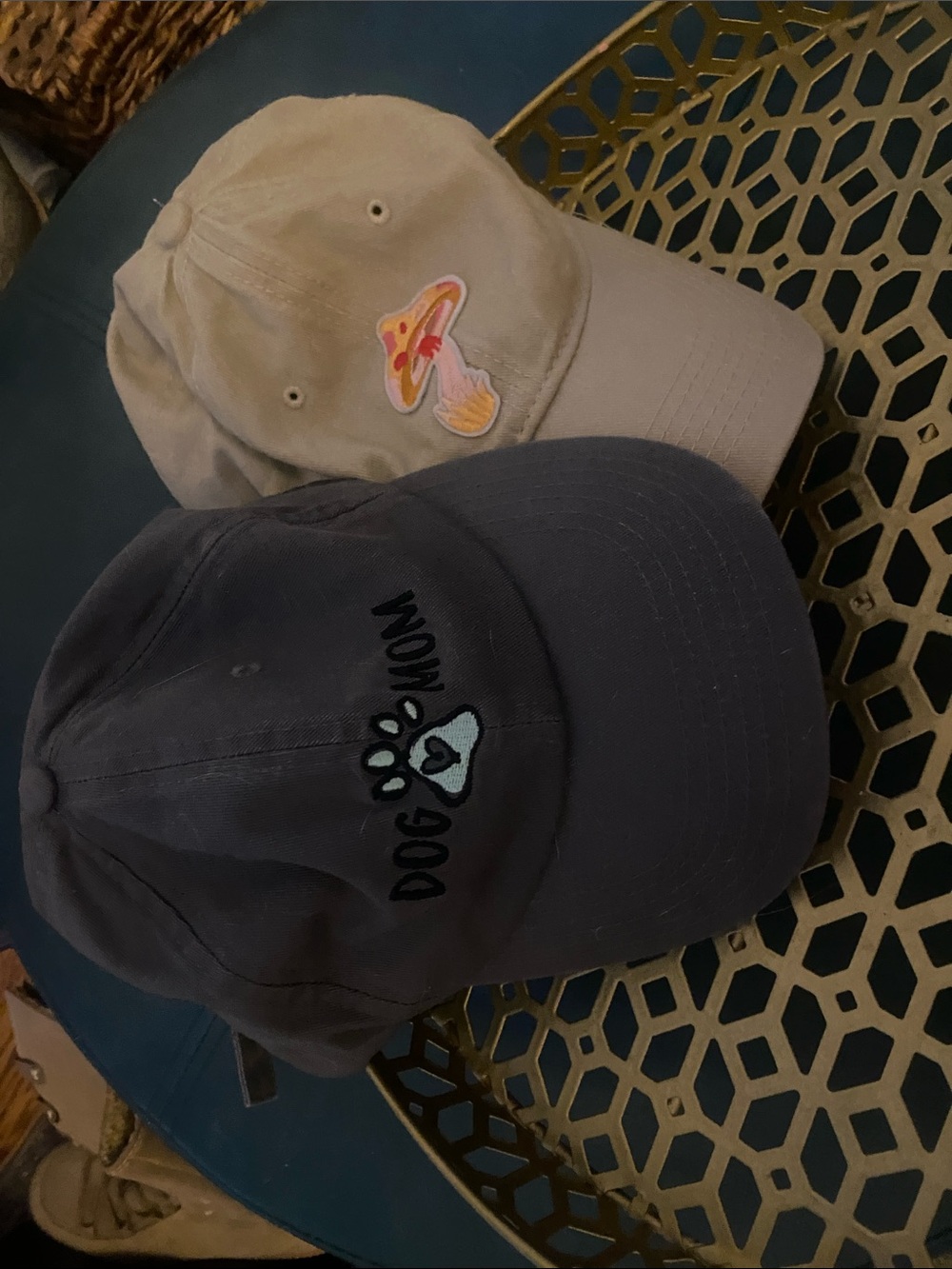 Kids Beige and Navy Baseball Caps with Embroidered Patches
